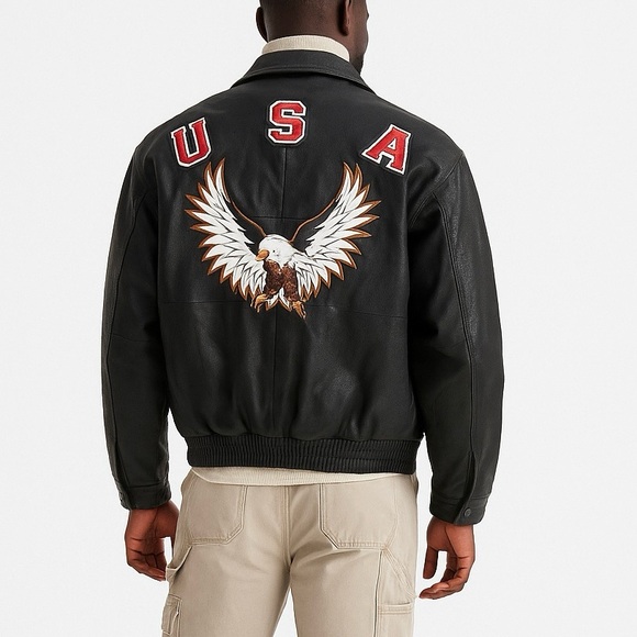 Ameri Mode Other - Men's USA Eagle Genuine Leather Bomber Jacket – Ameri Mode-USA Flag - XL